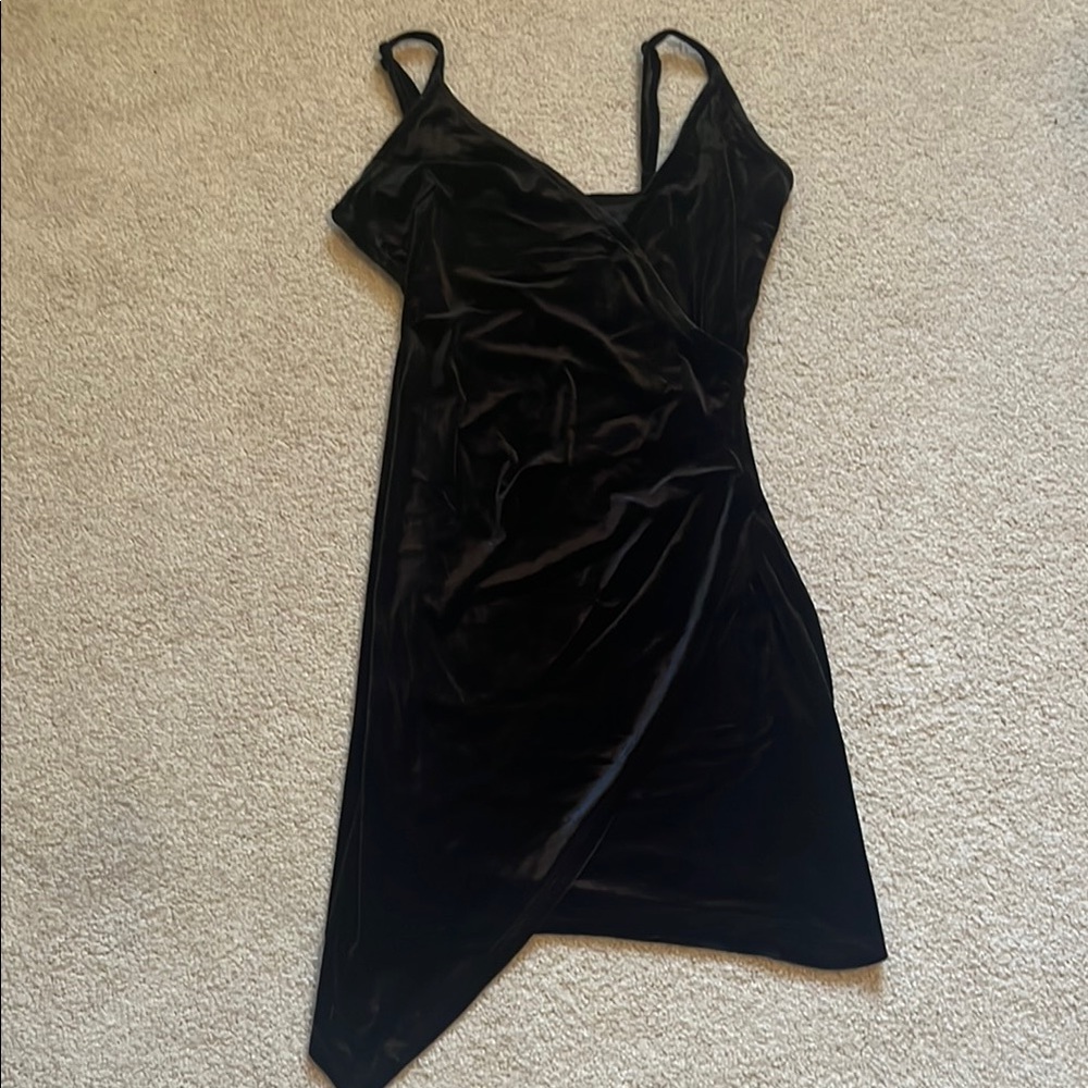 Shein Black Velvet Asymmetrical Dress